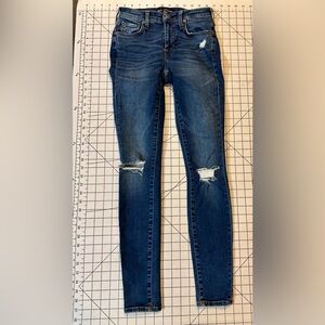 True Religion Women’s Size 24 Blue Distressed Halle Mid Rise Super Skinny Jeans
